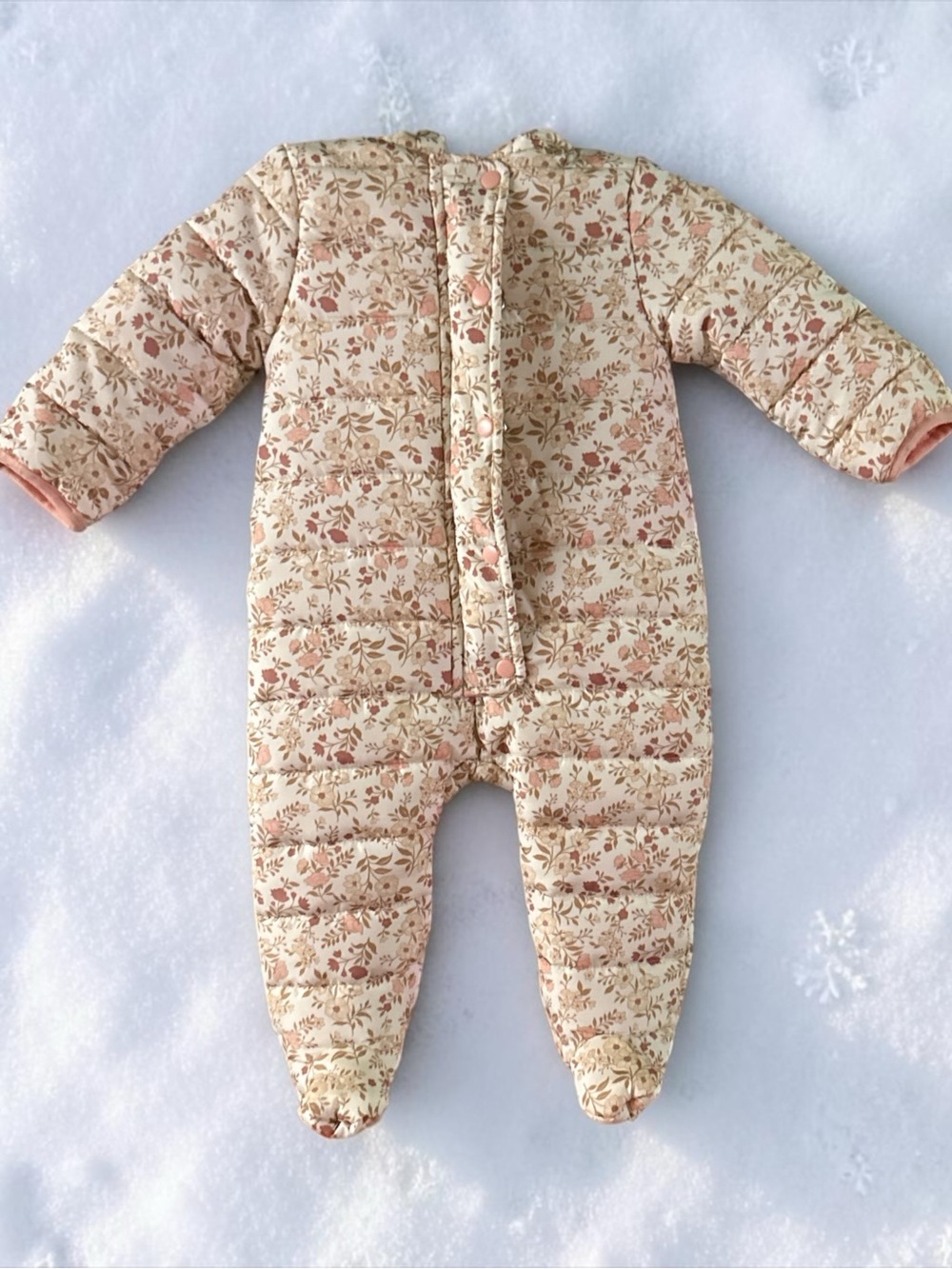 Baby Floral Quilted One-Piece Snowsuit - Cream Pink 6/9 Mos